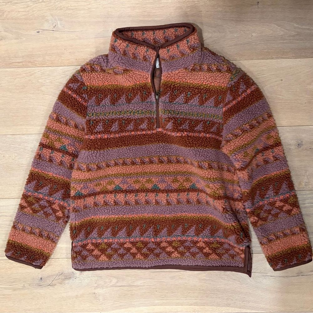 L.L.Bean Signature Women's 1/4 Zip Sherpa Fleece Sweater Southwest Aztec - Sz S